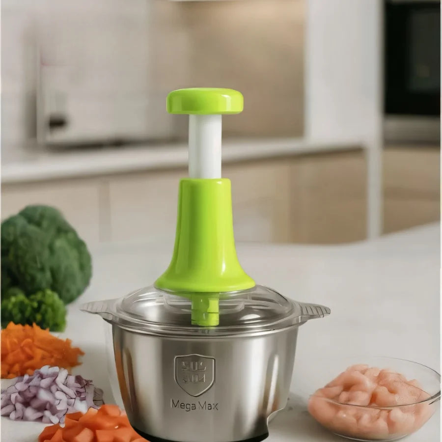 2L Manual Food Chopper | Stainless Steel Bowl & 4 Sharp Blades