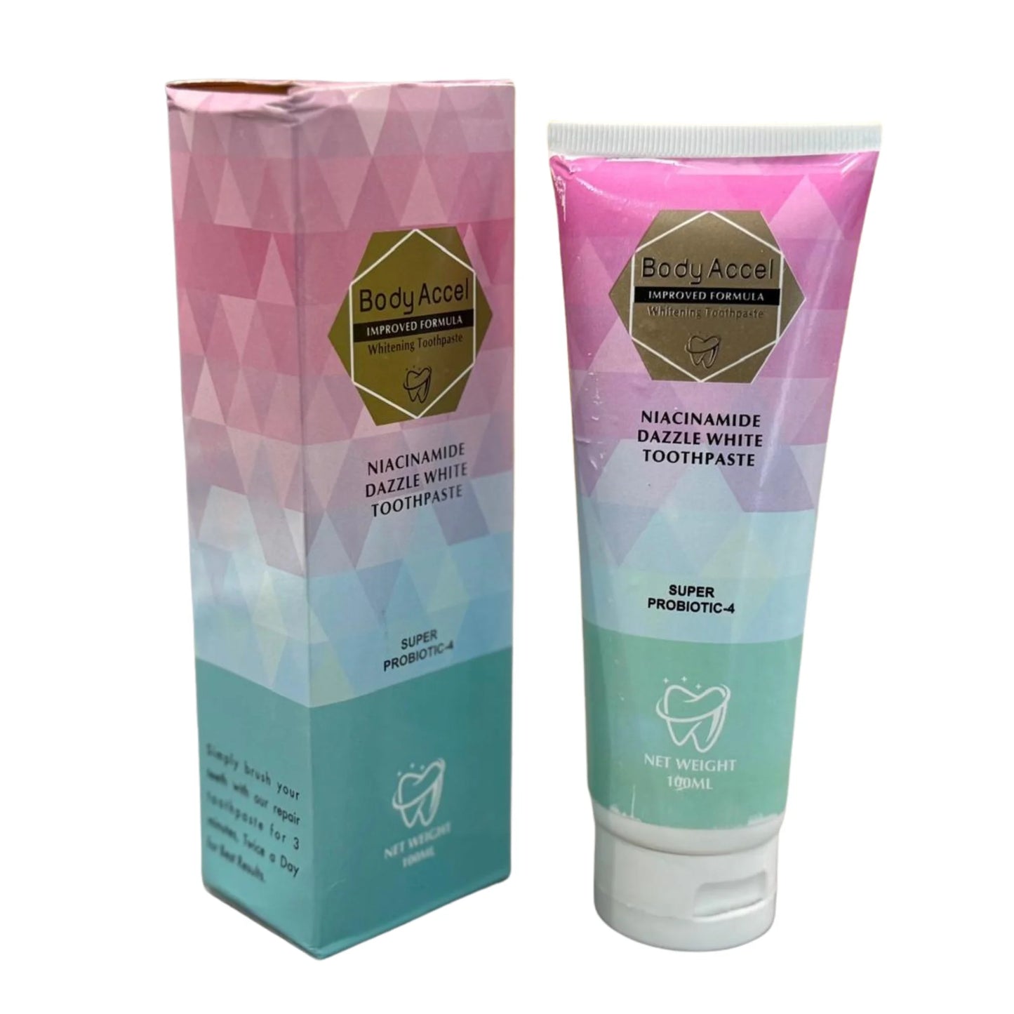 Body Accel Whitening Toothpaste | Advanced Niacinamide Probiotic Formula | 100ml