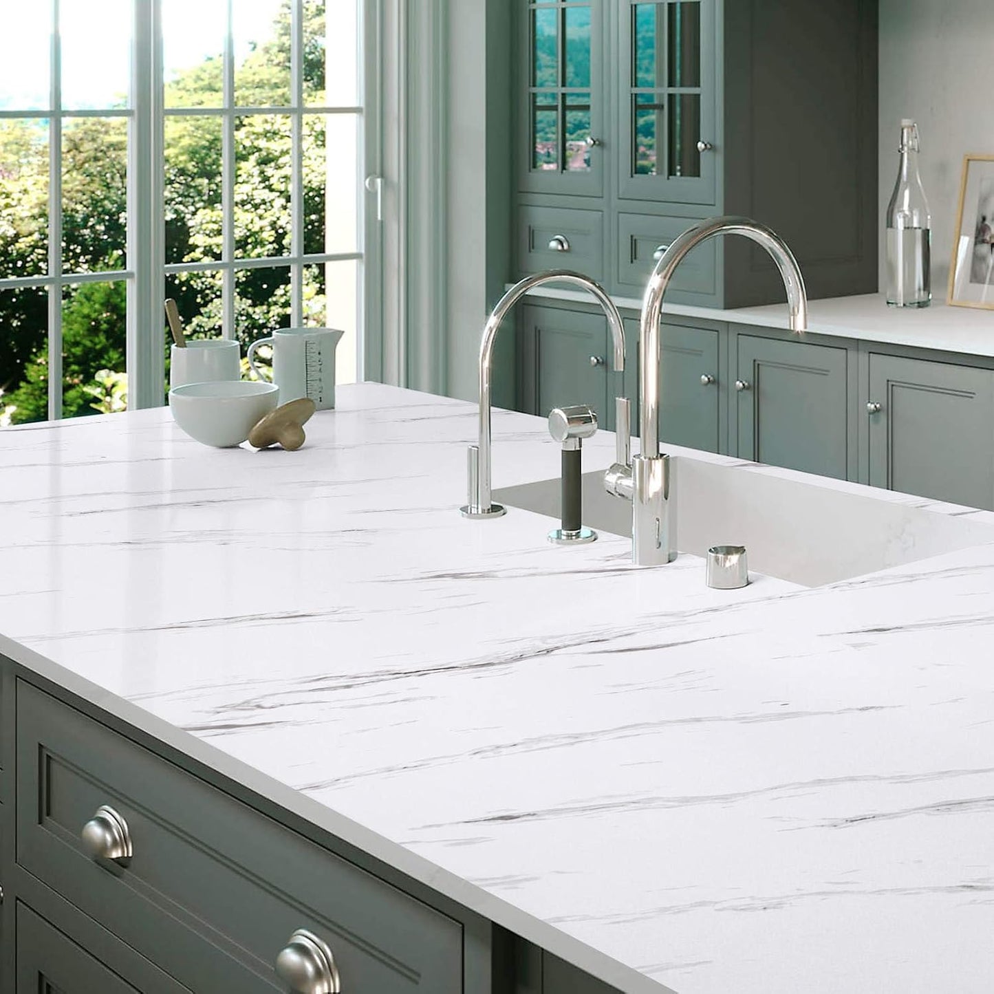 White & Grey | Marble Sheet Sticker 60x200cm | Waterproof Self-Adhesive PVC Wallpaper for Furniture Walls