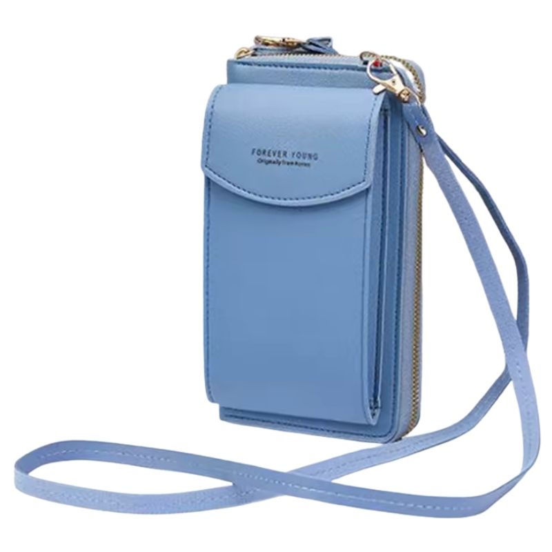 Portable Soft Leather Crossbody Bag for Women | Stylish Mobile Purse & Wallet | Light Blue