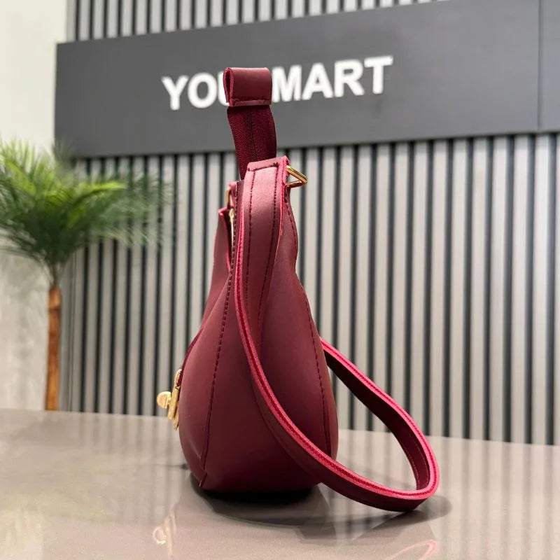 Crescent Luxury Faux Leather Shoulder Bag | Maroon Elegant Handbag for Women
