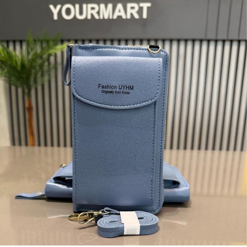 Portable Soft Leather Crossbody Bag for Women | Stylish Mobile Purse & Wallet | Light Blue