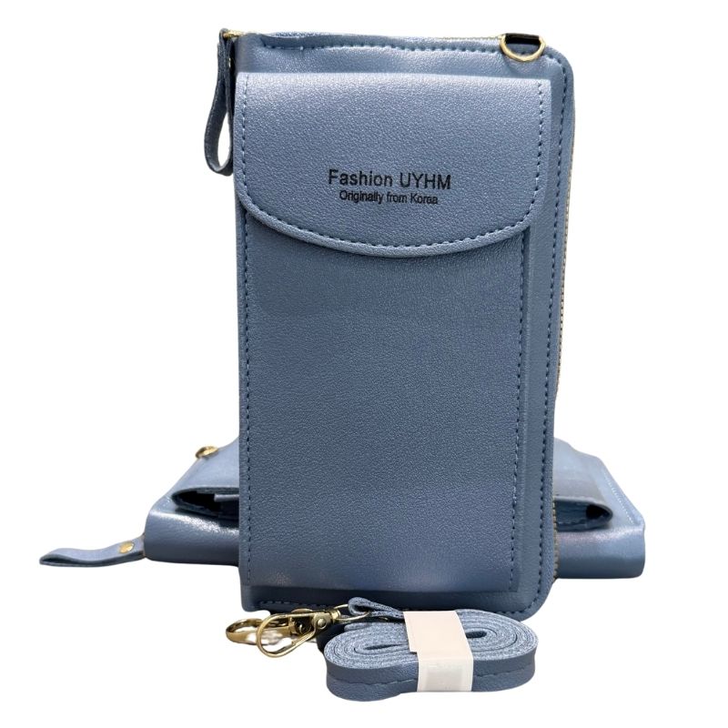 Portable Soft Leather Crossbody Bag for Women | Stylish Mobile Purse & Wallet | Light Blue